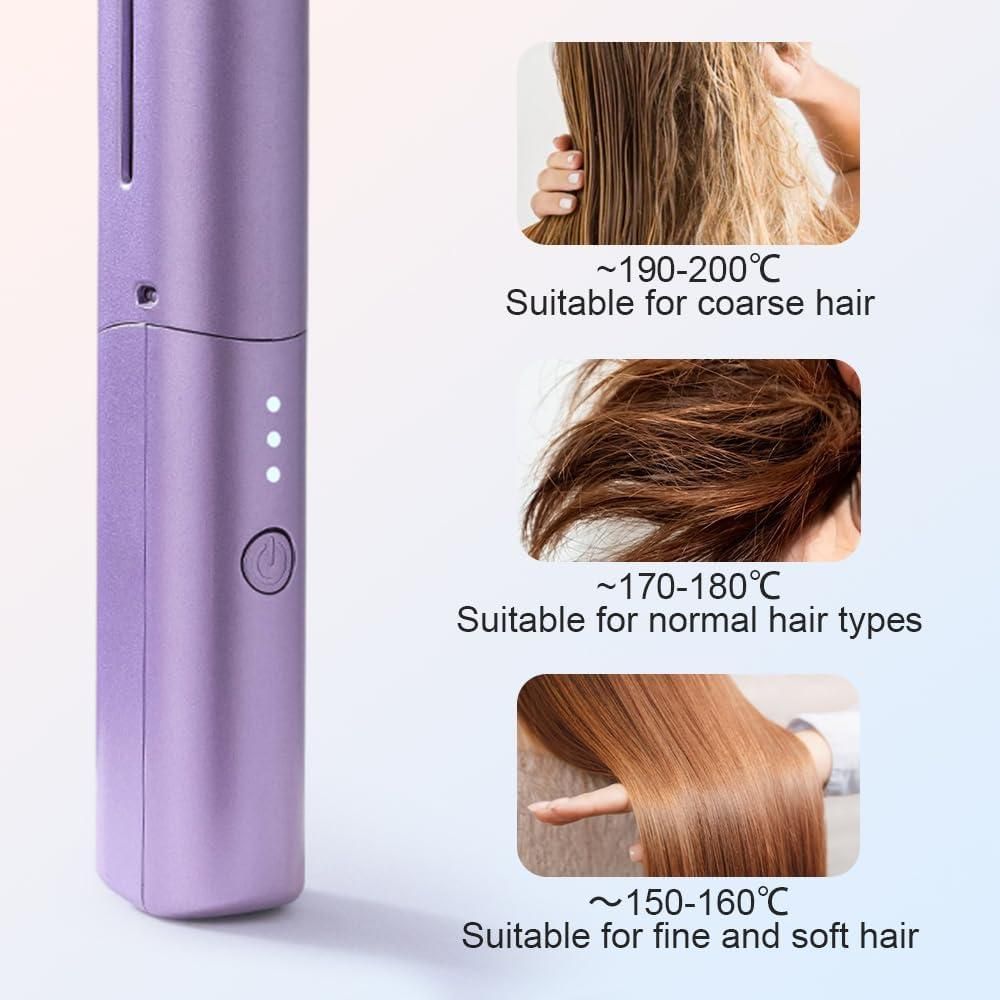 Meneflix Portable Mini Hair Straightener Cordless Rechargeable Mini Adjustable Hair Straightener Hot Comb - Home DeQcoR