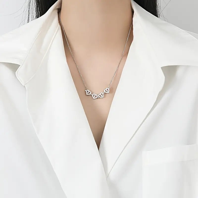 Magnetic Heart Necklace with Four Leaf Clover Hearts Design for Women and Girls