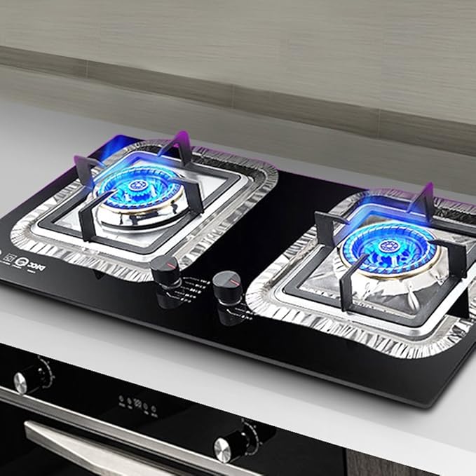Top Grade Aluminum Foil Square Stove Burner Covers - Universal Size Disposable (Pack of 12)