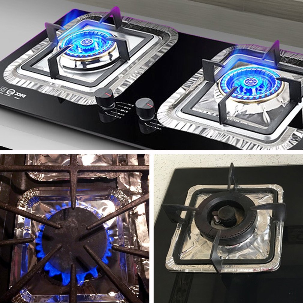 Top Grade Aluminum Foil Square Stove Burner Covers - Universal Size Disposable (Pack of 12)