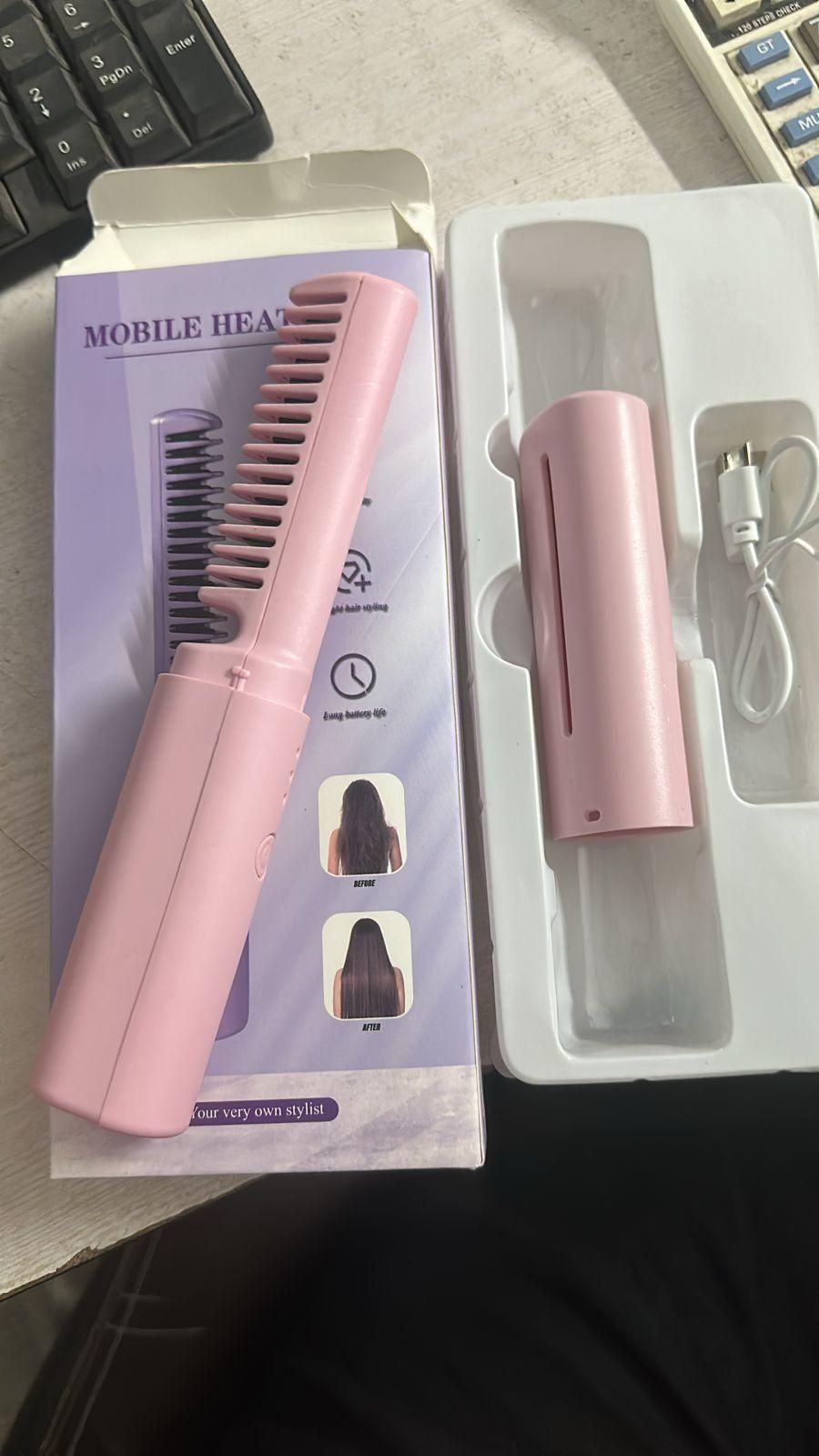 Meneflix Portable Mini Hair Straightener Cordless Rechargeable Mini Adjustable Hair Straightener Hot Comb - Home DeQcoR