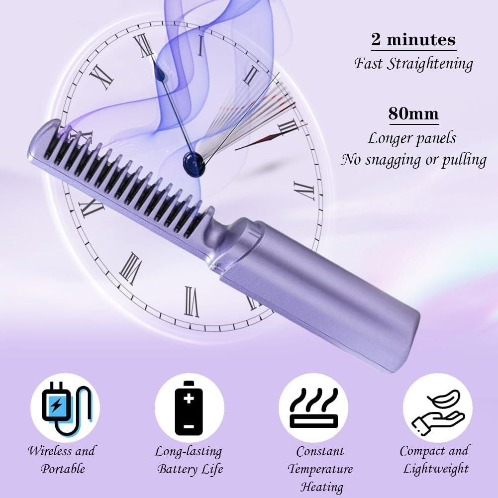 Meneflix Portable Mini Hair Straightener Cordless Rechargeable Mini Adjustable Hair Straightener Hot Comb - Home DeQcoR