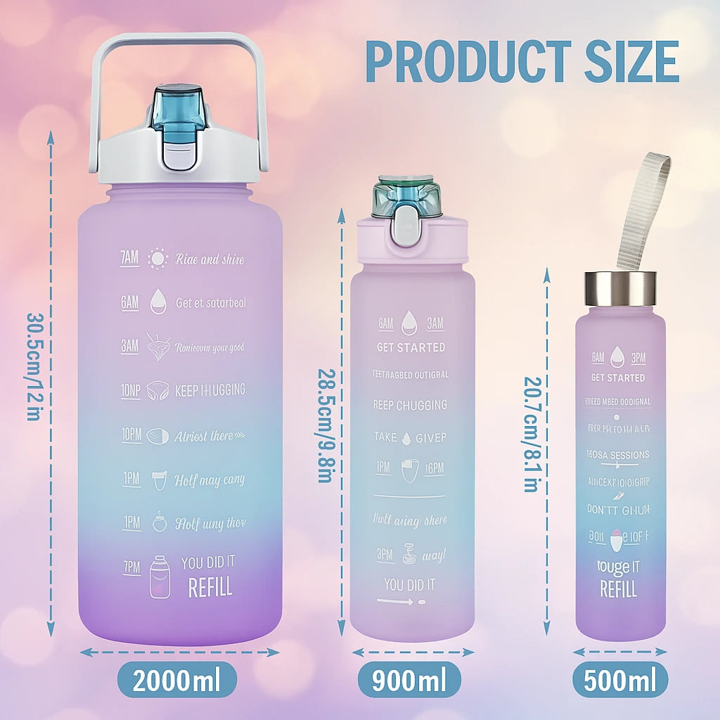 HydraTrio™ 3-Piece Bottle Set – Perfect for Home, Kitchen, and Gifting with Motivational Time Marker