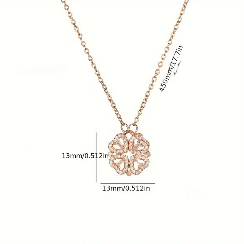 Magnetic Heart Necklace with Four Leaf Clover Hearts Design for Women and Girls