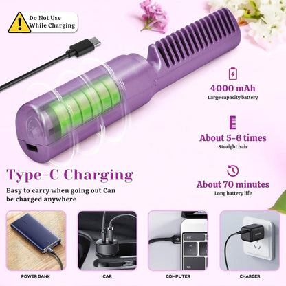 Meneflix Portable Mini Hair Straightener Cordless Rechargeable Mini Adjustable Hair Straightener Hot Comb - Home DeQcoR