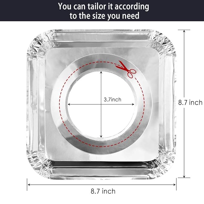 Top Grade Aluminum Foil Square Stove Burner Covers - Universal Size Disposable (Pack of 12)