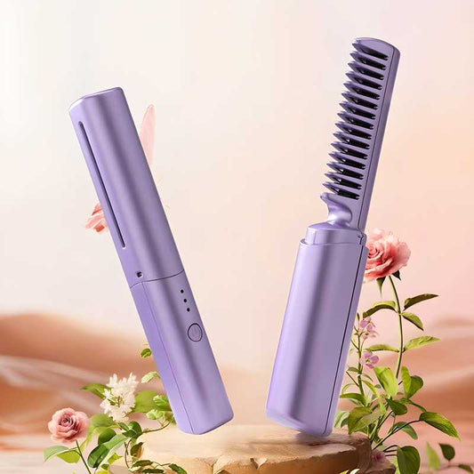 Meneflix Portable Mini Hair Straightener Cordless Rechargeable Mini Adjustable Hair Straightener Hot Comb - Home DeQcoR