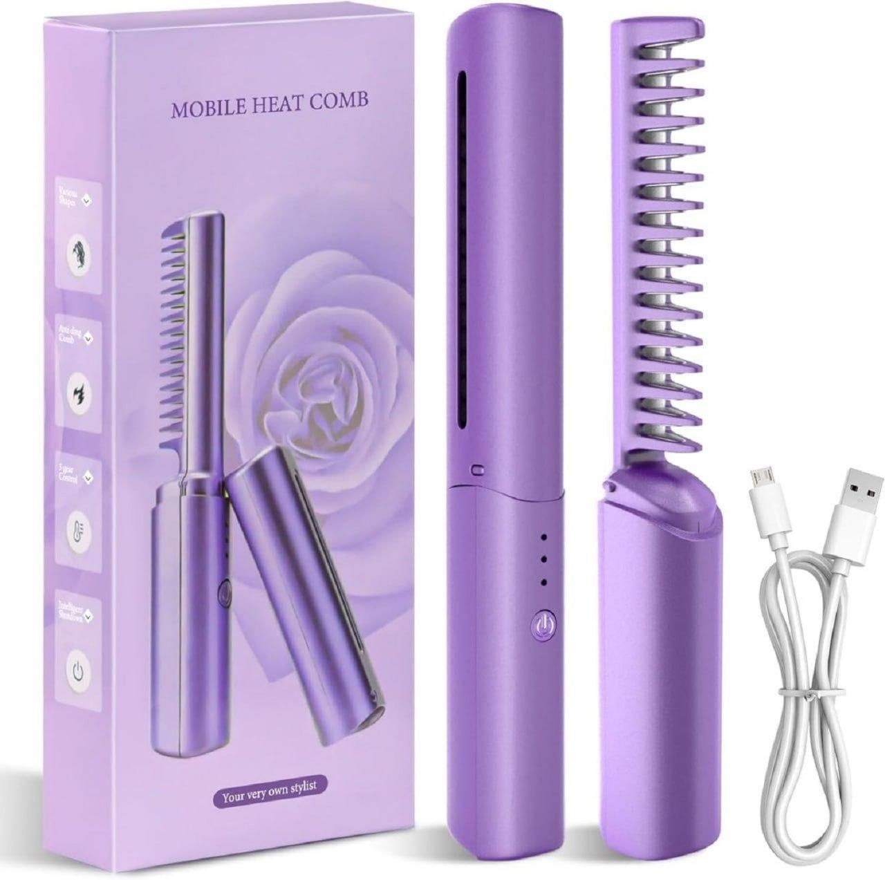 Meneflix Portable Mini Hair Straightener Cordless Rechargeable Mini Adjustable Hair Straightener Hot Comb - Home DeQcoR