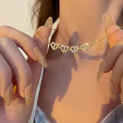 Magnetic Heart Necklace with Four Leaf Clover Hearts Design for Women and Girls
