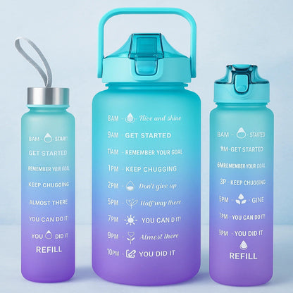 HydraTrio™ 3-Piece Bottle Set – Perfect for Home, Kitchen, and Gifting with Motivational Time Marker