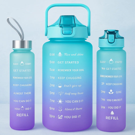 HydraTrio™ 3-Piece Bottle Set – Perfect for Home, Kitchen, and Gifting with Motivational Time Marker